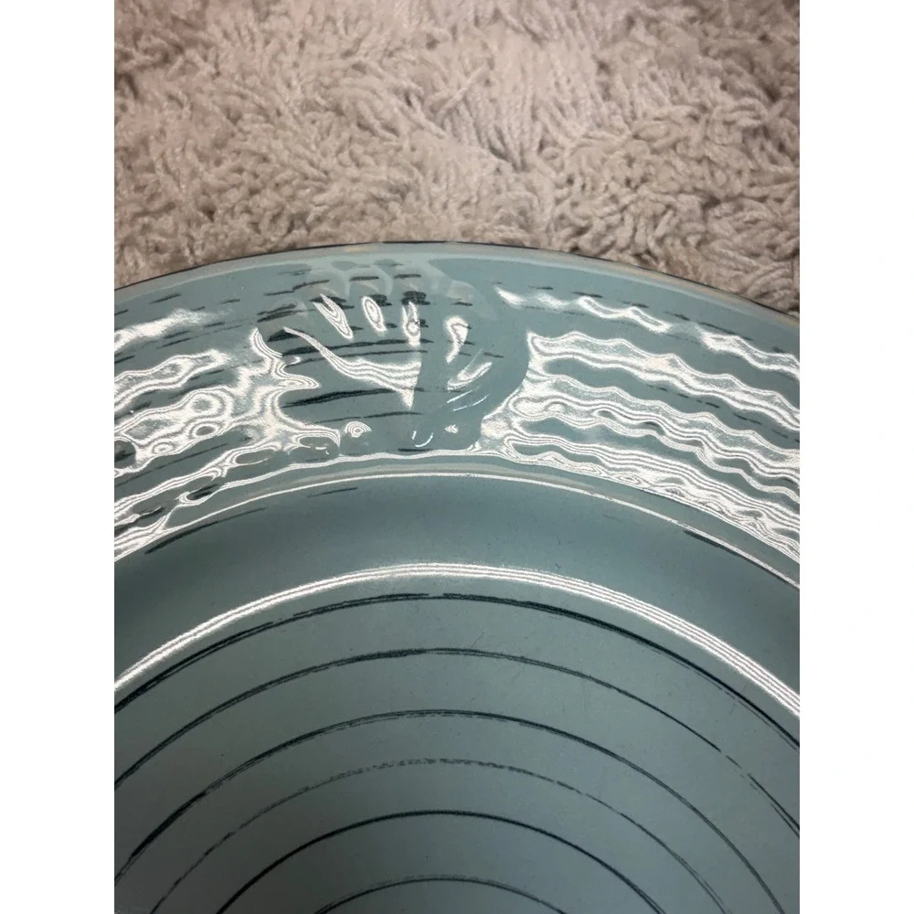 Pfaltzgraff Trellis Coastal Teal Salad Plates Set of 4 Starfish Shells 8.25in
